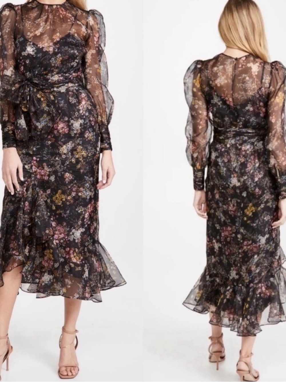 Cinq à Sept Marianne Floral Long Sleeve Silk Chiffon Dress